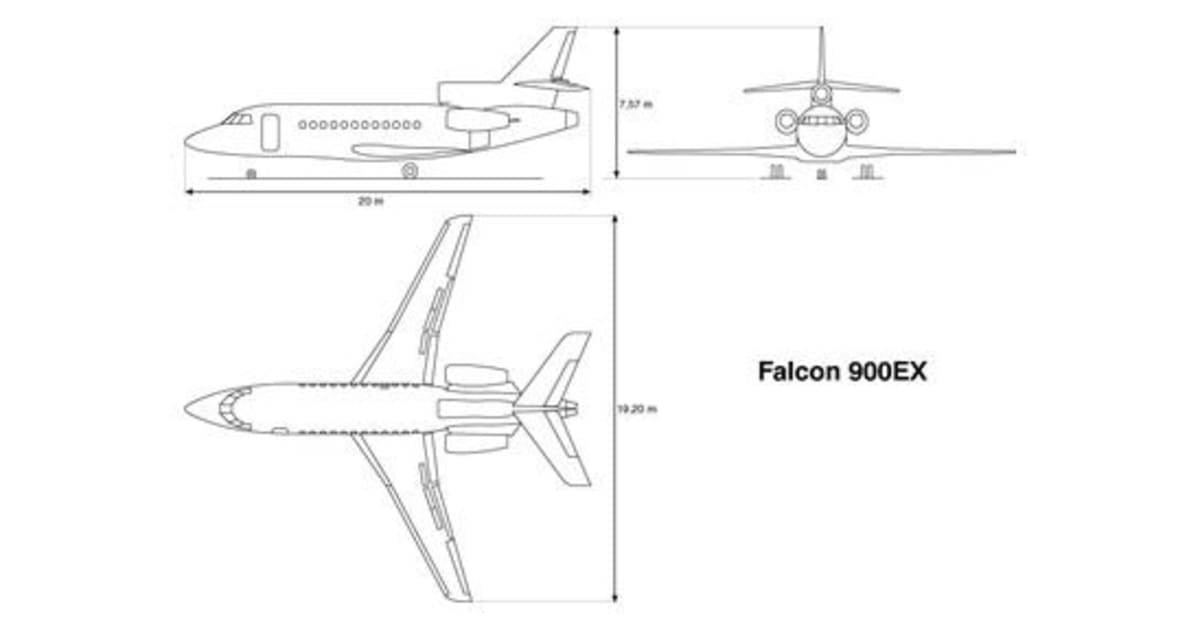 Plan 3 vues Falcon 900 EX