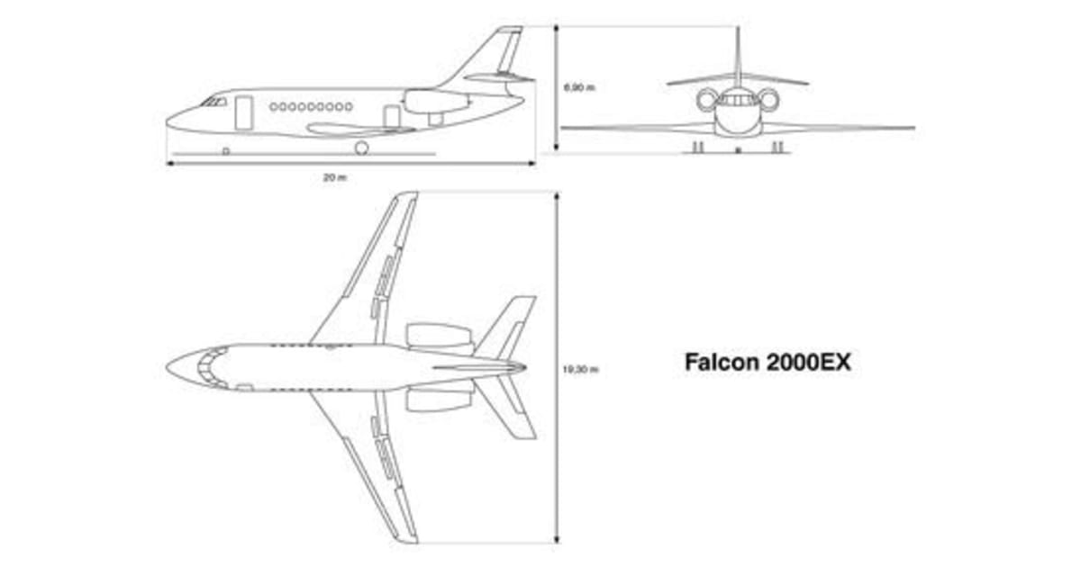 Falcon 2000 EX - 3 view drawing
