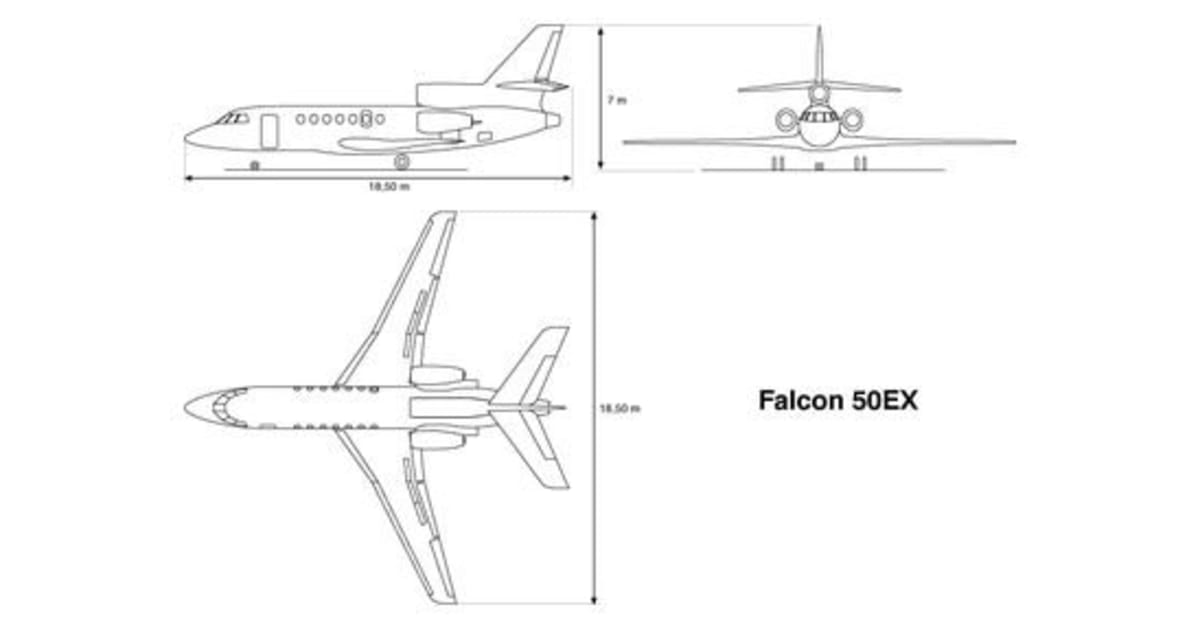 Falcon 50 EX - 3 view drawing