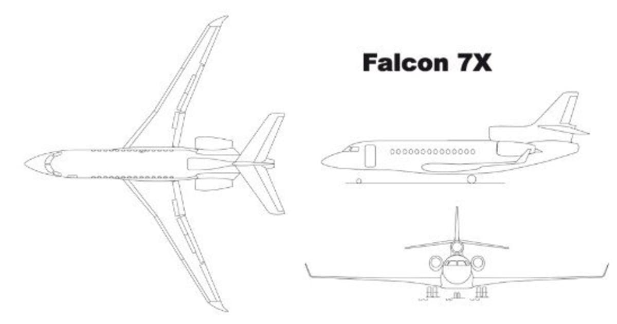 Falcon 7X - 3 view-drawing