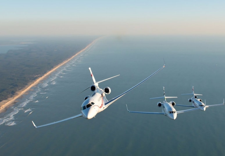 Falcon 2000S, Falcon 7X et Falcon 900LX en vol
