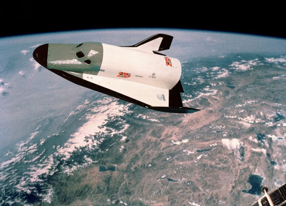 Projet de navette spatiale européenne Hermès, vue d'artiste.
