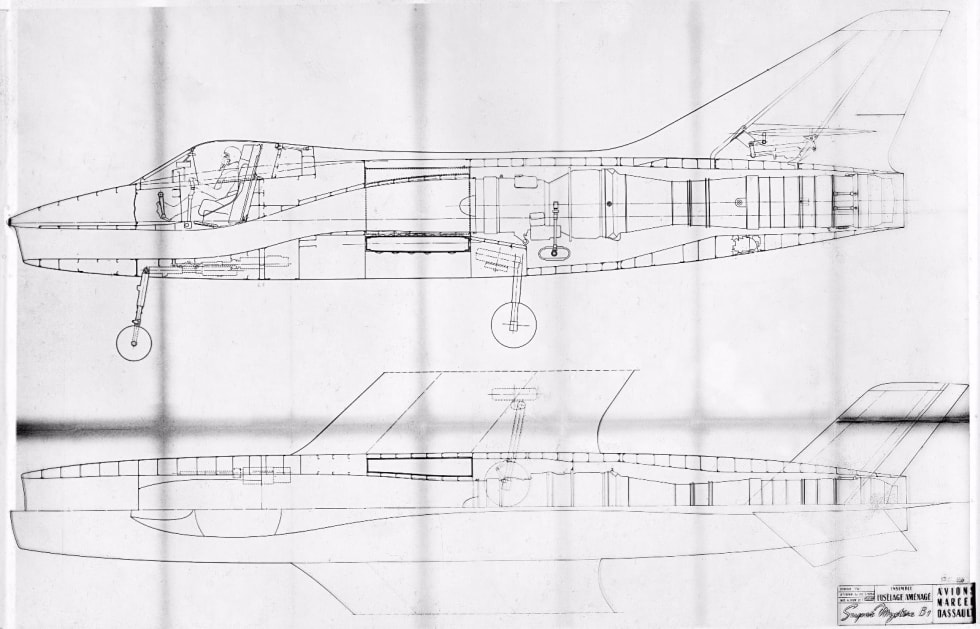 Plan d'avion : Super Mystère B1. Ensemble de fuselage aménagé.