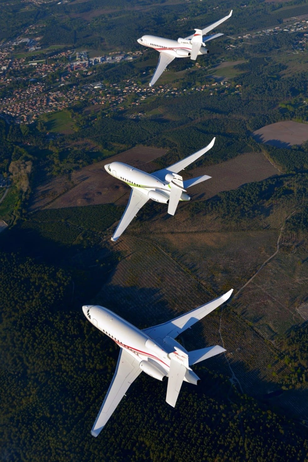 Falcon 7X, Falcon 2000S, et Falcon 900LX.