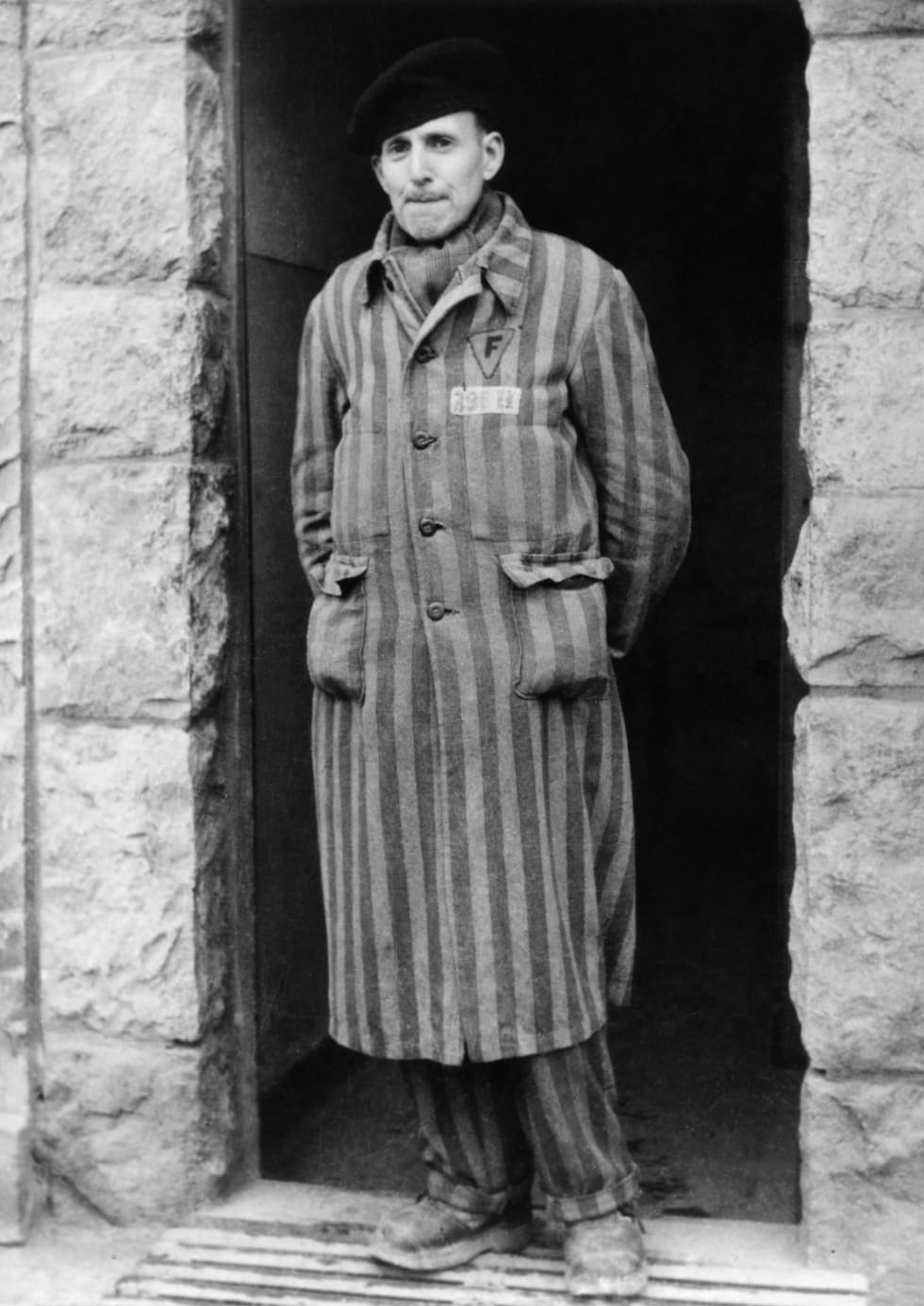 Marcel Bloch in deportee clothes. (1945)