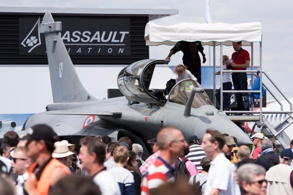 Rafale exhibited in the civil static display area.