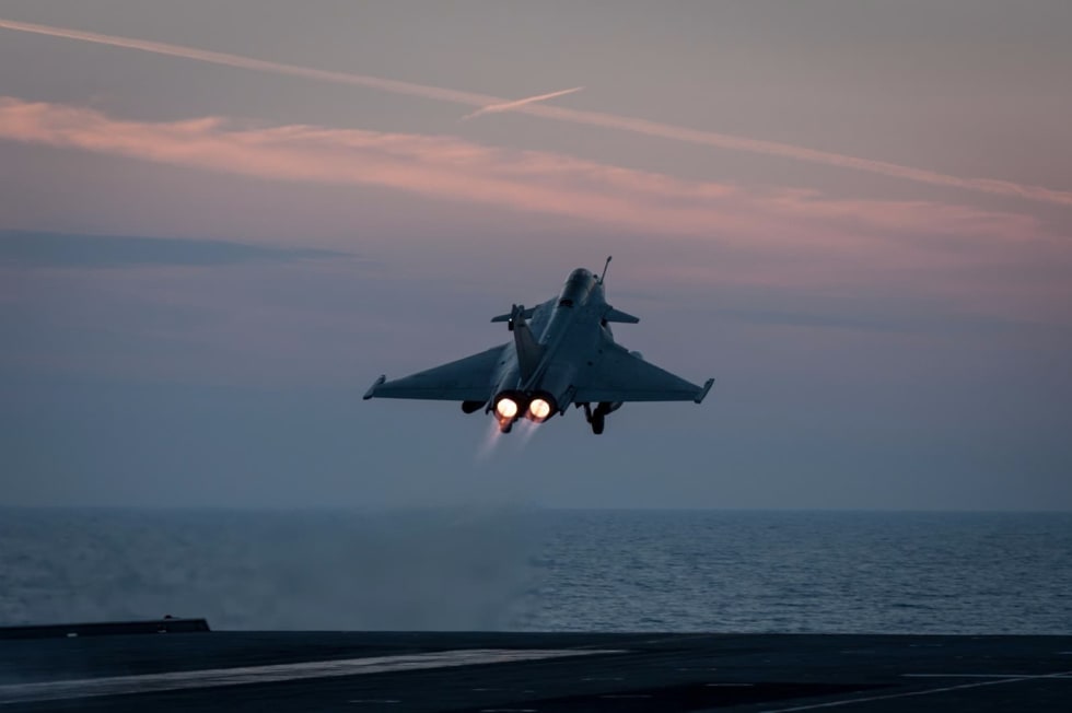 Charles de Gaulle aircraft carrier. Rafale M catapulting.