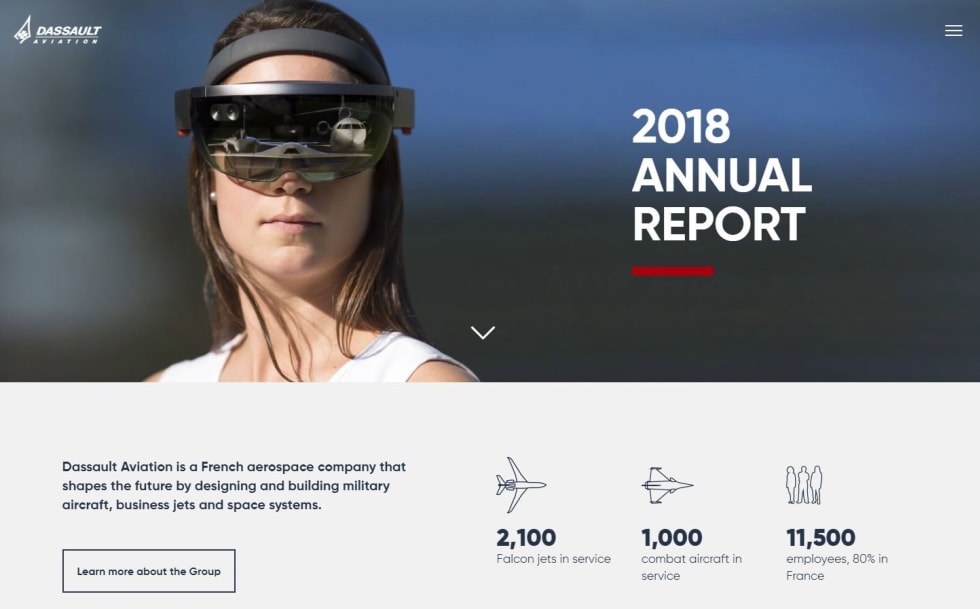 Dassault Aviation’s 2018 Digital Annual Report screenshot